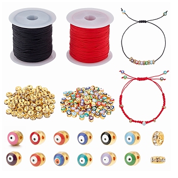 DIY Evil Eyes Braided Beadl Bracelets Making Kits, Including Alloy Enamel European Beads, Brass Rhinestone Spacer Beads, Polyester Thread, Mixed Color, European Beads: 5.5x5.5~7mm, Hole: 1mm, 12 colors, 8pcs/color, 96pcs/set