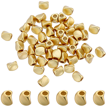 Matte Style Brass Beads, Long-Lasting Plated, Twist, Real 14K Gold Plated, 5x4x4mm, Hole: 1.6mm, 76pcs/box