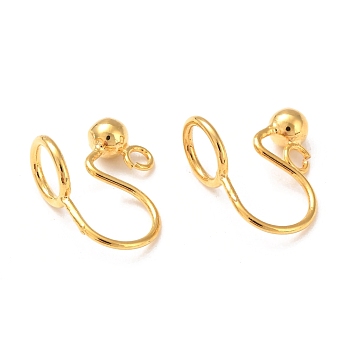 Brass Clip-on Earring Converters Findings, with Loop, for Non-pierced Ears, Golden, 14x8mm, Hole: 1.8mm