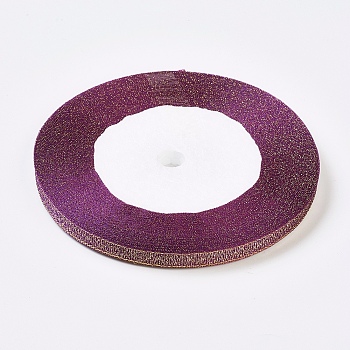 Polyester Organza Ribbon, Glitter Metallic Ribbon, Sparkle Ribbon, Purple, 1/4 inch(6mm), about 25yards/roll(22.86m/roll)