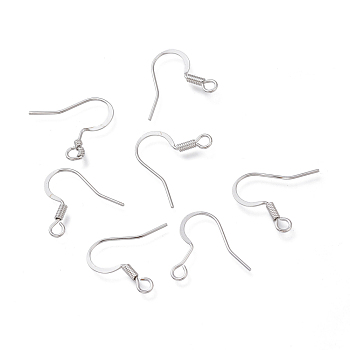 Brass Earring Hooks, with Horizontal Loop, Ear Wire, Long-Lasting Plated, Real Platinum Plated, 16.7mm, Hole: 2.2mm, 22 Gauge, Pin: 0.6mm