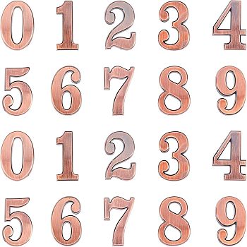 SUPERFINDING 40Pcs Number 0~9 ABS Plastic Mirror Wall Stickers, Red Copper, 34x22mm, 4pcs/number