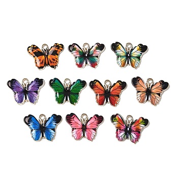 Printed Alloy Enamel Pendants, Butterfly Charms, Mixed Color, 16.5x22x1.5mm, Hole: 1.8mm