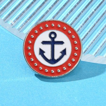 Ship Voyage Theme Enamel Pins, Paltinum Alloy Brooches for Backpack Clothes, Flat Round, Red, 25x2mm