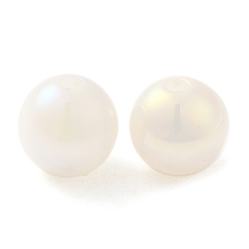 Iridescent Opaque Resin Beads, Candy Beads, Round, White, 10x9.5mm, Hole: 1.8mm