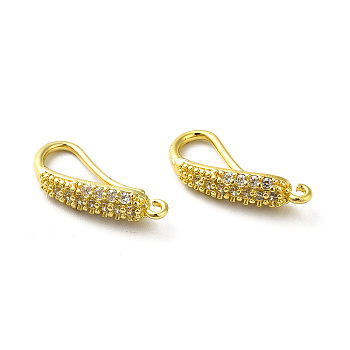 Brass Micro Pave Clear Cubic Zirconia Earring Hooks, Ear Wire with Loops, Real 18K Gold Plated, 17.5x4mm, Hole: 1mm, Pin: 1mm