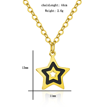 Stainless Steel Black Enamel Star Pendant Necklaces, Everyday Fashion, Golden, 1.73 inch(4.4cm)