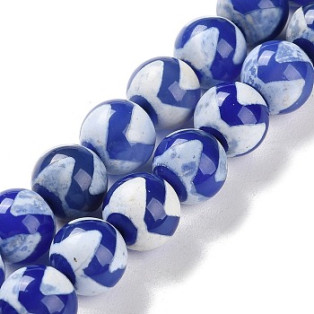 Natural Tibetan Wave Pattern dZi Agate Beads Strands, Dyed & Heated, Round, Blue, 8mm, Hole: 1mm, about 47~48pcs/strand, 14.69~15.35''(37.3~39cm)