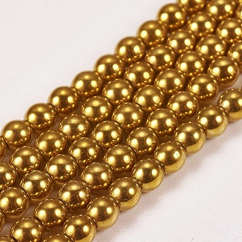 Electroplate Non-magnetic Synthetic Hematite Beads Strands, Round, Grade A, Golden Plated, 3mm, Hole: 1mm, about 127pcs/strand, 16 inch
