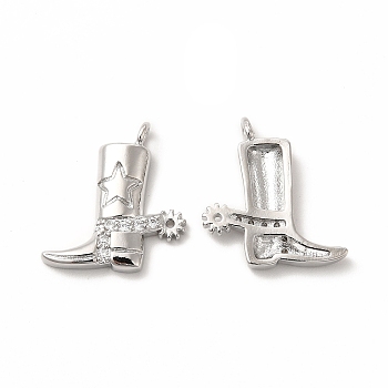 Rack Plating Brass Micro Pave Cubic Zirconia Pendants, Long-Lasting Plated, Cadmium Free & Lead Free, Punk Style Boot Charm, Platinum, 20.5x18.5x4mm, Hole: 1.8mm