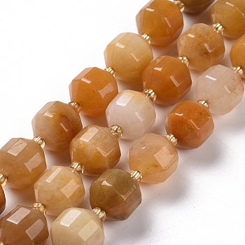 Natural Topaz Jade Beads Strands, with Seed Beads, Faceted Bicone Barrel Drum, 9~10mm, Hole: 1.2mm, about 29~32pcs/strand, 14.45~14.84 inch(36.7~37.7cm)