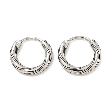 316 Surgical Stainless Steel Hoop Earrings, Ring, Antique Silver, 15.5x16mm