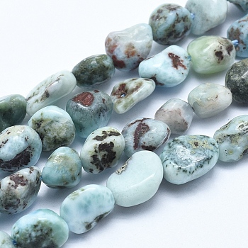 Natural Larimar Bead Strands, Tumbled Stone, Nuggets, 5~8mm, Hole: 0.8mm, about 45~47pcs/strand, 15.7 inch(40cm)