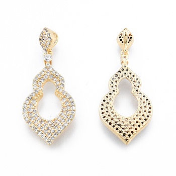 Brass Micro Pave Clear Cubic Zirconia Pendants, Nickel Free, Gourd Shaped, Real 18K Gold Plated, 34mm, Pendant: 26x14x2mm, Hole: 1.5x3mm