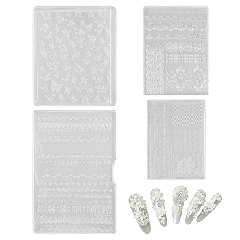 4Pcs 4 Styles Silicone Molds, Lace Carved Mold, For DIY Resin Jewelry Making and Nail Art Design, Rectangle, Clear, 57~116x62~80x4~7.5mm, 1pc/style