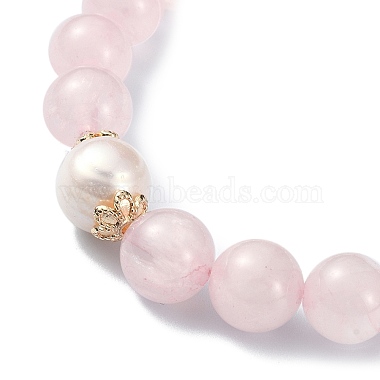bracelet extensible en perles de quartz rose naturel et perle pour femme(BJEW-JB09384-02)-3