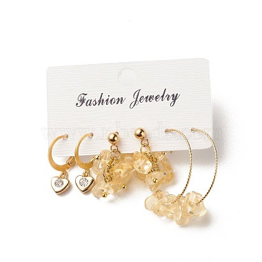 3 Pairs 3 Style Natural Citrine Chips Beaded Cluster Dangle Stud & Leverback Earrings(EJEW-JE04895-02)-4