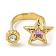 Pink Cubic Zirconia Star Open Cuff Ring(RJEW-D022-01G)-2