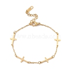 Ion Plating(IP) 304 Stainless Steel Cross Link Bracelet with Cable Chains for Women, Golden, 6-7/8 inch(17.5cm)(BJEW-F396-19G)