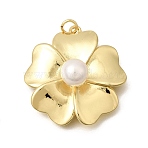 Brass & ABS Plastic Imitation Pearl Pendants, Flower Charms, Long-Lasting Plated, Cadmium Free & Lead Free, Real 18K Gold Plated, 20.5x29.5x10.5mm, Jump Ring: 5x0.8mm, Inner Diameter: 3.2mm(KK-Z155-17G)