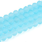 Baking Paint Frosted Glass Beads Strands, Rondelle, Faceted(32 Faceted), Cyan, 6~6.5x5mm, Hole: 1.2mm, about 80~85pcs/strand, 38~40cm(X-FGLA-N003-6mm-02)