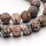 Frosted Round Natural Leopard Skin Jasper Bead Strands, 10mm, Hole: 0.8mm, about 58~62pcs/strand, 14.76''(37.5cm)(G-J338-07-10mm)