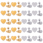20Pcs 2 Colors Ion Plating(IP) 304 Stainless Steel Stud Earring Findings, with Ear Nuts/Earring Backs and Hole, Heart Shape, Golden & Stainless Steel Color, 12x13x1mm, Pin: 0.8mm, 10pcs/color(EJEW-UN0001-75)
