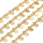 3.28 Feet Handmade Brass Curb Chains, with Flat Round Charms, Cadmium Free & Lead Free, Soldered, Long-Lasting Plated, Real 18K Gold Plated,3x2x1mm(X-CHC-E020-05G)