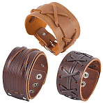 3Pcs 3 Styles Imitation Leather Cord Bracelets for Men, with Alloy Clasp, Platinum, Coconut Brown, 9.06~11.42 inch(23~29cm), 1pc/style(BJEW-CL0001-54B)