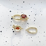Cubic Zirconia with Brass Pendants, Oval, Golden, Red, 23x9mm(PW-WG47088-03)