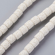 Natural Lava Rock Beads Strands, Dyed, Column, White, 8~8.5x8~8.5mm, Hole: 2mm, about 46 pcs/Strand, 15.35 inch(39 cm)(G-F671-04A-01)