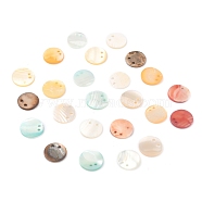 Natural Freshwater Shell Charms, Flat Round, Mixed Color, 10.5~11.5x1~1.5mm, Hole: 1.6mm(BSHE-B003-04)