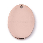 Vacuum Plating 304 Stainless Steel Pendants, Stamping Blank Tag, Laser Cut, Oval, Rose Gold, 20x15x1.5mm, Hole: 1.4mm(STAS-P245-44RG)