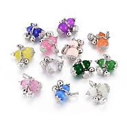 Cat Eye Pendants, with Alloy Finding, Calabash, Mixed Color, Platinum, 31mm, Hole: 3.5x7mm(CE-G006-01P)