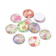 Half Round/Dome Floral Printed Glass Cabochons, Mixed Color, 25x7mm(GGLA-A002-25mm-UU)