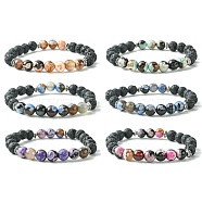 Dyed Natural Fire Crackle Agate Stretch Bracelets, Natural Lava Rock Round Bead, Mixed Color, Inner Diameter: 2-1/8 inch(5.5cm)(BJEW-JB07520)