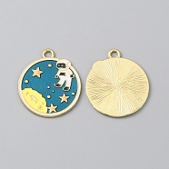 Alloy Enamel Pendants, Golden, Flat Round with Astronaut & Star Charm, Light Sea Green, 29x24.5x1mm, Hole: 2.5mm(ENAM-TAC0010-02)