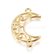 Zinc Alloy Links connectors, Open Back Bezel, For DIY UV Resin, Epoxy Resin, Pressed Flower Jewelry, Moon with Star, Golden, 34x21x1.5mm, Hole: 2.2mm(PALLOY-E564-76G)