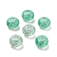 Transparent Acrylic European Beads, Large Hole Beads, with Glitter Powders, Rondelle, Medium Sea Green, 14x8.5mm, Hole: 5.5mm, about 537pcs/500g(TACR-P009-A01-07)