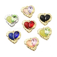 Rack Plating Alloy Resin Pendants, Glass Heart Charms, Long-Lasting Plated, Lead Free & Cadmium Free, Golden, Mixed Color, 20x21x6.5mm, Hole: 1.5mm(PALLOY-K010-23G)
