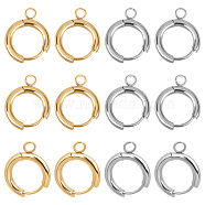 12Pcs 2 Colors 201 Stainless Steel Huggie Hoop Earring Findings, with Horizontal Loops & 316 Surgical Stainless Steel Pins, Real 24K Gold Plated & Stainless Steel Color, 18x15x2.5mm, Hole: 2.5mm, Pin: 1mm, 6Pcs/color(STAS-UN0043-24A)