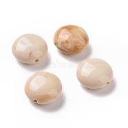 Two Tone Opaque Acrylic Beads, Flat Round, Linen, 15.5x8mm, Hole: 1.6mm, 390pcs/500g(OACR-P013-03)