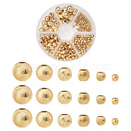 198Pcs 6 Style Brass Beads, Long-Lasting Plated, Textured, Solid Round, Real 18K Gold Plated, 2.7~10x2.3~9mm, Hole: 1~2.5mm(KK-PJ0001-13)