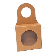 Square Kraft Paper Festival Gift Storage Boxes with Round PVC Window and Hole Handle, for Favors Gift Packaging, BurlyWood, 9x3x16.8cm(CON-WH0105-22B-01)