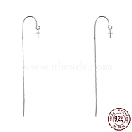925 Sterling Silver Ear Stud Findings, with 925 Stamp, Ear Thread, with Box Chain & Cup Pearl Bail Pin, Silver, 66x0.8mm, Pin: 0.8mm, Tray: 3mm(STER-I014-07S)