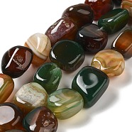 Natural Agate Beads Strands, Dyed & Heated, Nuggets, Tumbled Stone, Two Tone, Camel, Green, 14~15x10~14x8~9.5mm, Hole: 1.6mm, about 12~13pcs/strand, 7.09~7.48''(18~19cm)(G-H295-D01-05)
