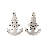 316L Surgical Stainless Steel Pendants, Laser Cut, Anchor with Helm Charms, Stainless Steel Color, 17x12x1mm, Hole: 1.4mm(STAS-F297-06P)