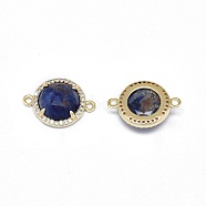 Natural Sodalite Links connectors, with Brass Findings and Cubic Zirconia, Faceted, Half Round, Golden, 18~18.5x13~13.5x4~4.5mm, Hole: 1.5mm(G-E526-34D)