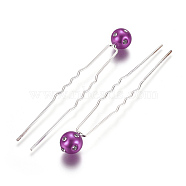 (Defective Closeout Sale), Lady's Hair Forks, with Silver Color Plated Iron Findings, Acrylic Imitation Pearl and Crystal Rhinestone, Round, Fuchsia, 75mm(PHAR-XCP0001-F03)
