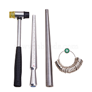 Jewelry Tool Sets, with Ring Enlarger Stick Mandrel, Handle Hammers, Ring Size Sticks and American Calibration Ring Sizers Professional Model, Platinum, 25~28x1.1~6.9x1.1~2.5cm(TOOL-PH0003-02)